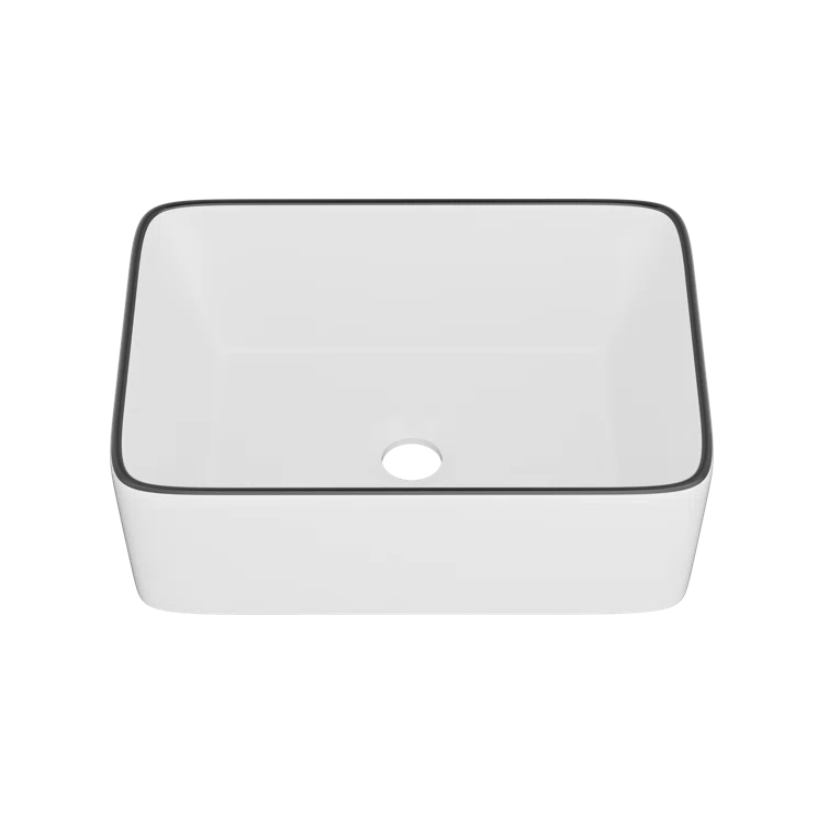 DeerValley DV-1V0317 Deervalley Liberty 16'' X 12'' Rectangular Vitreous China Vessel Bathroom Sink, White With Black Striped Edge