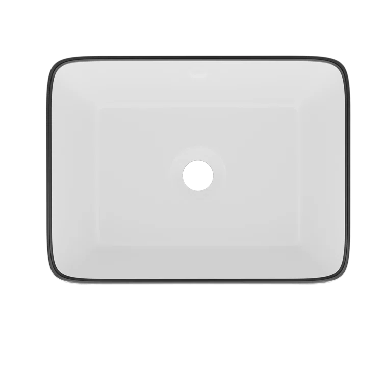 DeerValley DV-1V0317 Deervalley Liberty 16'' X 12'' Rectangular Vitreous China Vessel Bathroom Sink, White With Black Striped Edge