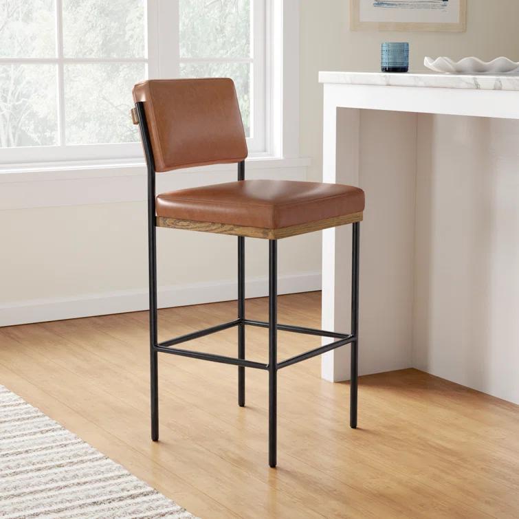 Ellie Contemporary Black Iron & Sonoma Chestnut Leather Counter Stool