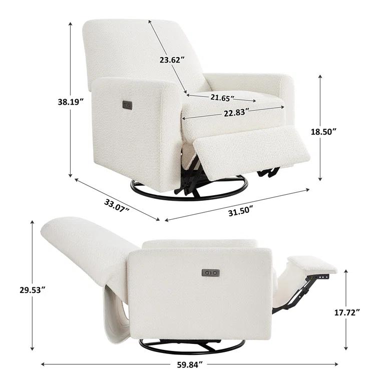 31.5 Inch Boucle Swivel Glider Power Recliner