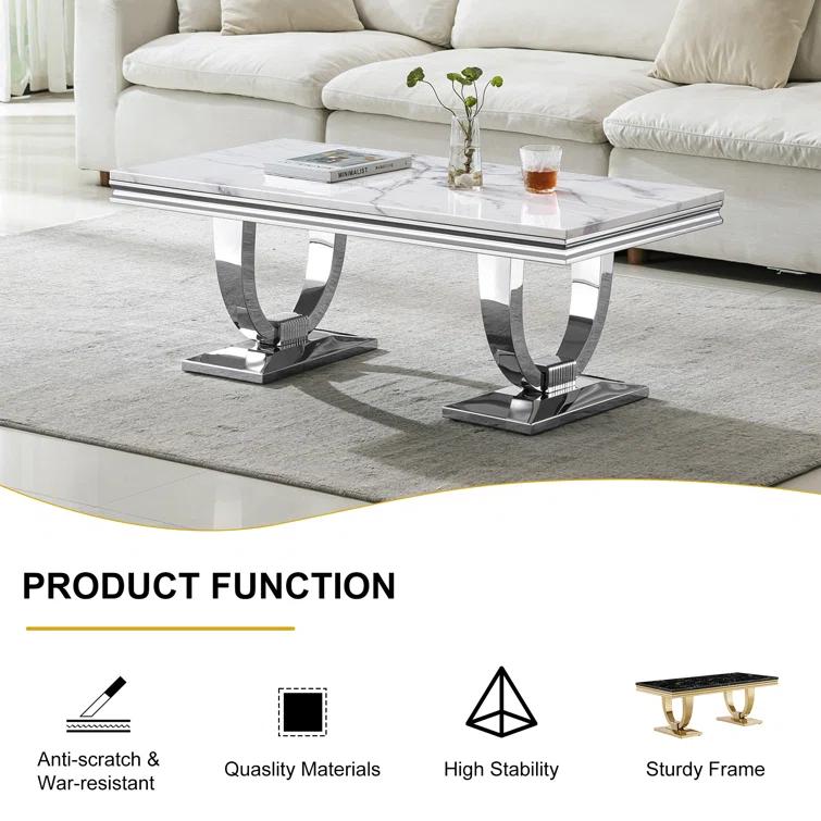 Rectangle Marble Coffee Table With Stainless Steel Base