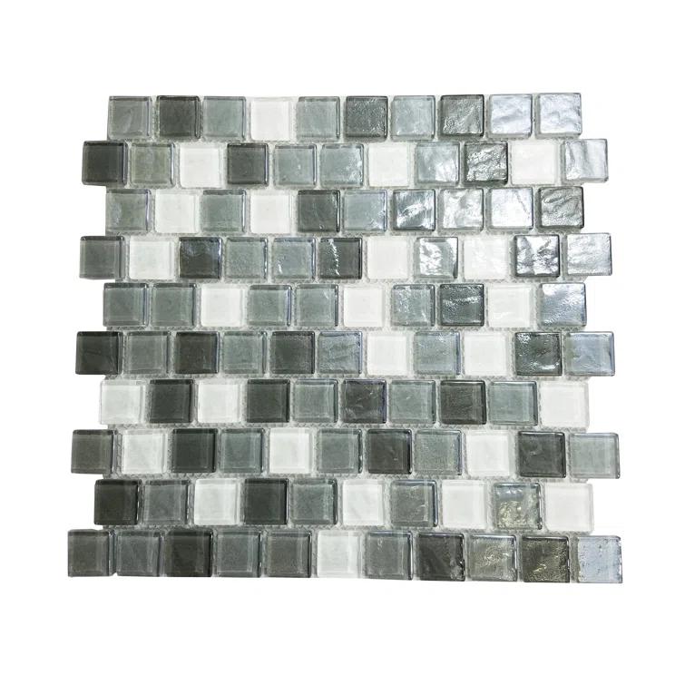 Geo 1 in. x 1 in. Textured Glass Straight Edge Brick Mosaic Wall & Pool Tile