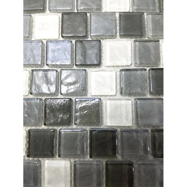 Geo 1 in. x 1 in. Textured Glass Straight Edge Brick Mosaic Wall & Pool Tile