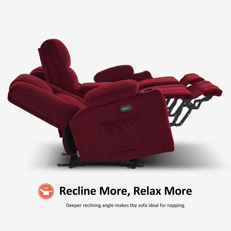 Power Reclining Sofa with Heat and Massage, USB Ports, Cup Holders, 3-Seat Dual Recliner Sofa