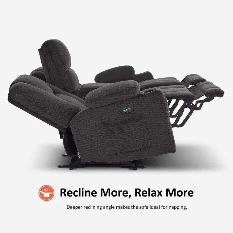 Power Reclining Sofa with Heat and Massage, USB Ports, Cup Holders, 3-Seat Dual Recliner Sofa