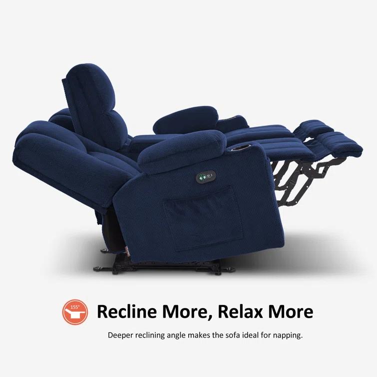 Power Reclining Sofa with Heat and Massage, USB Ports, Cup Holders, 3-Seat Dual Recliner Sofa