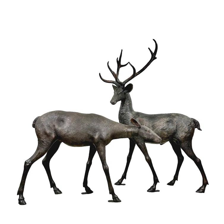 Metropolitan Galleries Bronze Buck and Doe 2 Piece Sculpture Set