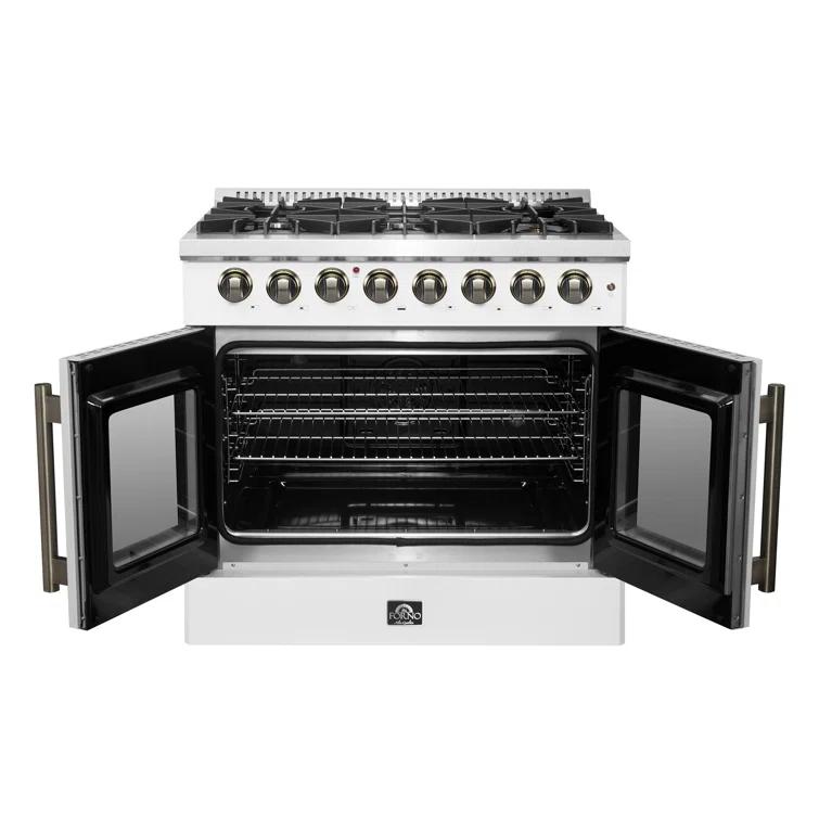 Galiano 36" French Door Dual Fuel Range, Black or White & Antique Brass, 5.36 cu.ft. True Convection Oven
