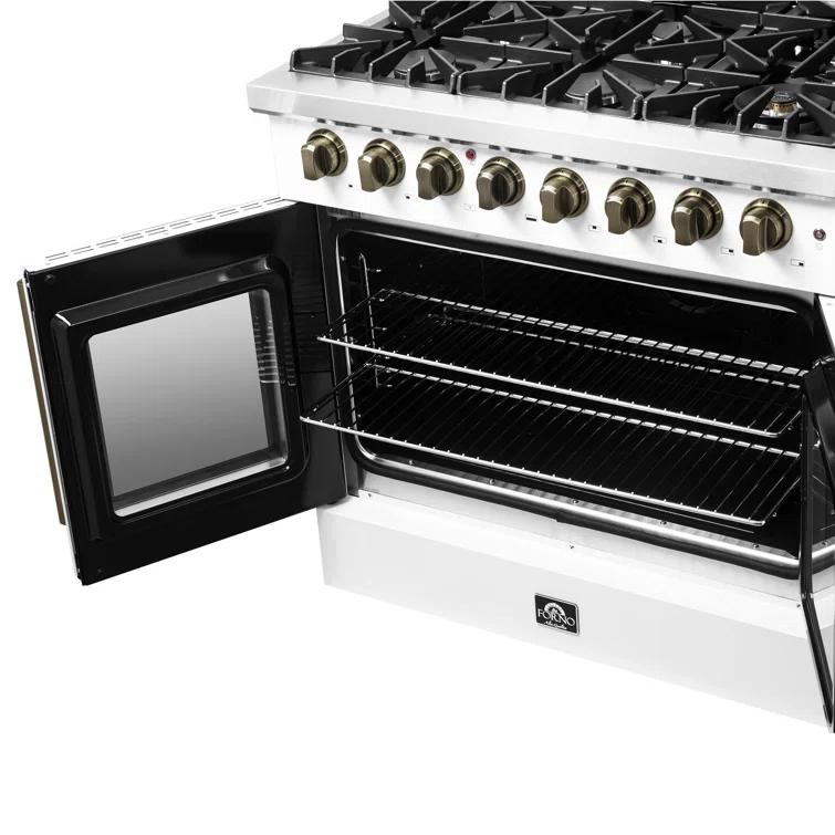 Galiano 36" French Door Dual Fuel Range, Black or White & Antique Brass, 5.36 cu.ft. True Convection Oven