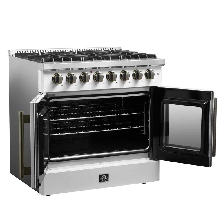 Galiano 36" French Door Dual Fuel Range, Black or White & Antique Brass, 5.36 cu.ft. True Convection Oven