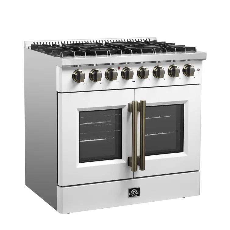 Galiano 36" French Door Dual Fuel Range, Black or White & Antique Brass, 5.36 cu.ft. True Convection Oven