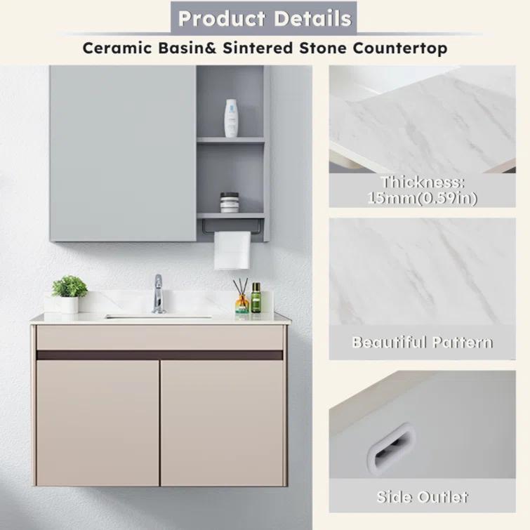 Tech Cube 43 Inch Marble Vanity Top, White Vanity Top With Pre-Drilled Faucet Holes, Bathroom Vanity Top With Undermount Rectangular Middle Sink And 4" Height Backsplash,  Bianco Carrara Venato TCYX14547A