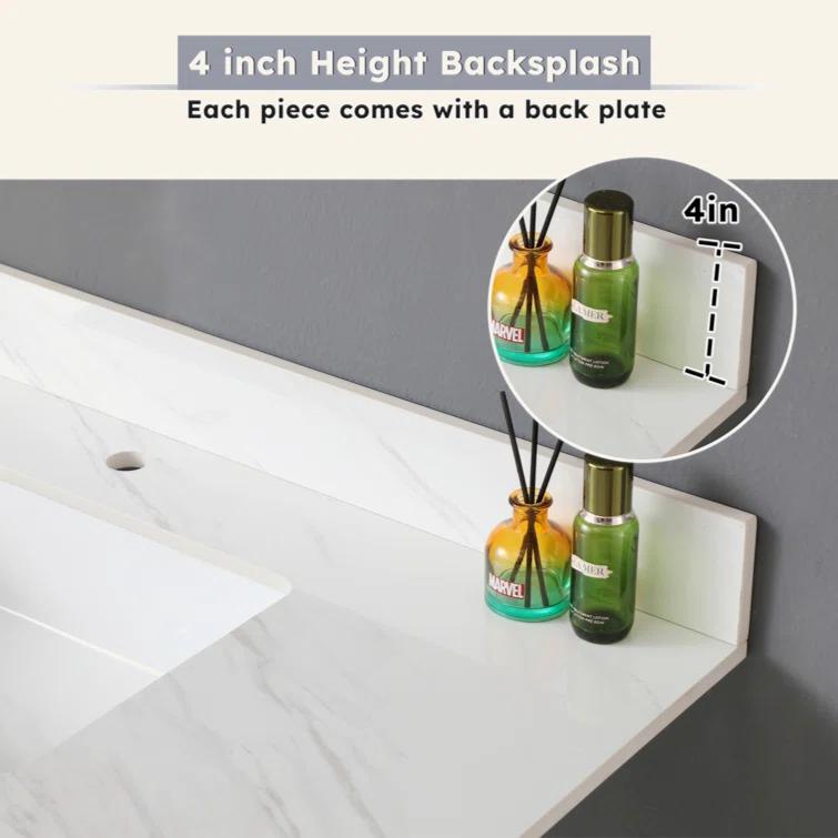 Tech Cube 43 Inch Marble Vanity Top, White Vanity Top With Pre-Drilled Faucet Holes, Bathroom Vanity Top With Undermount Rectangular Middle Sink And 4" Height Backsplash,  Bianco Carrara Venato TCYX14547A