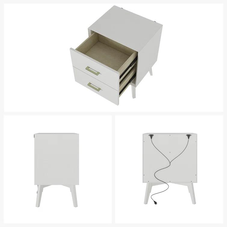 Preston 26"H Modern 2-Drawer Nightstand with USB Ports and Flared Legs