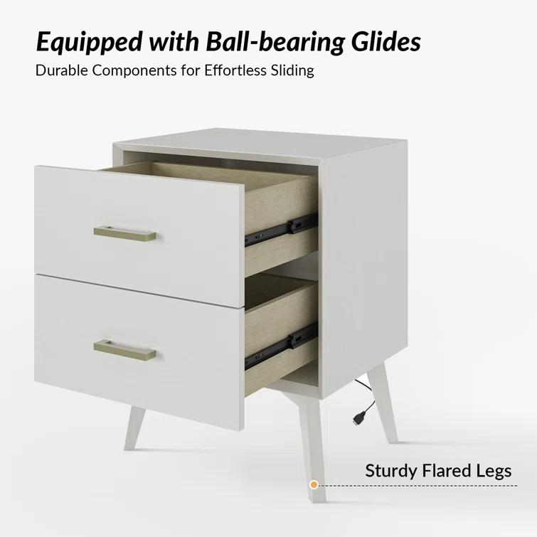 Preston 26"H Modern 2-Drawer Nightstand with USB Ports and Flared Legs