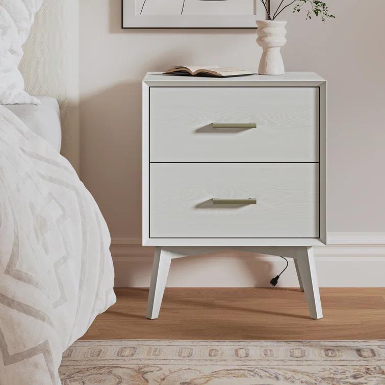 Preston 26"H Modern 2-Drawer Nightstand with USB Ports and Flared Legs