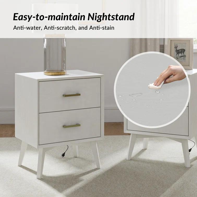 Preston 26"H Modern 2-Drawer Nightstand with USB Ports and Flared Legs