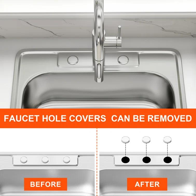 Blenzia 25 Inch Topmount Drop In Kitchen Sink 304 Stainless Steel Sinks 25" X 22" X 8"