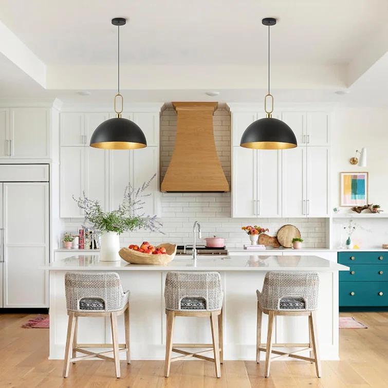 Everly Quinn 17.7" Farmhouse Vintage Black And Gold Pendant Light - Dome Chandelier For Kitchen Island, Dining Room, Hallway