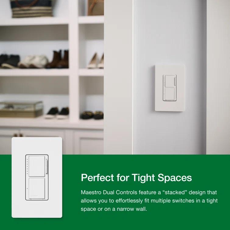Lutron Maestro LED+ Dual Dimmer and Switch for 75-Watt LED Bulbs/2.5A Fans, Single Pole, White