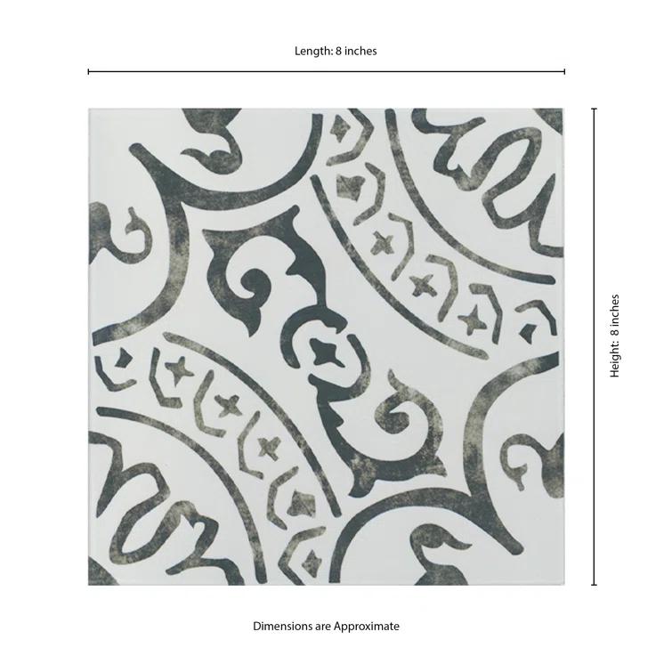Amara 8" x 8" Encaustic Look Matte Porcelain Floor & Wall Tile