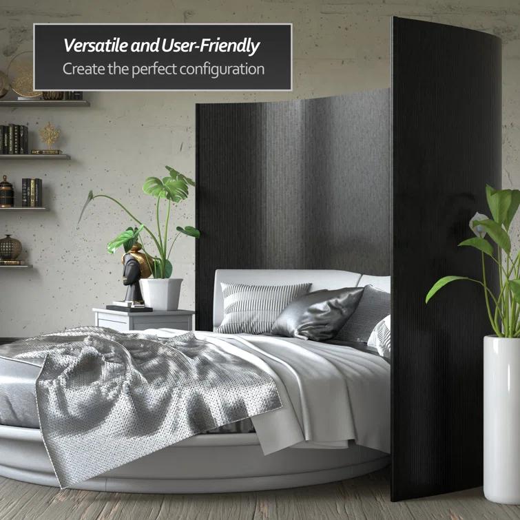 Red Lantern 6 ft. Tall Bamboo Wave Screen - Black