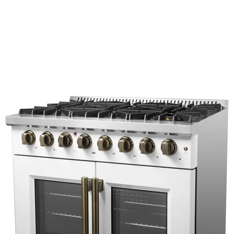 Galiano 36" French Door Dual Fuel Range, Black or White & Antique Brass, 5.36 cu.ft. True Convection Oven