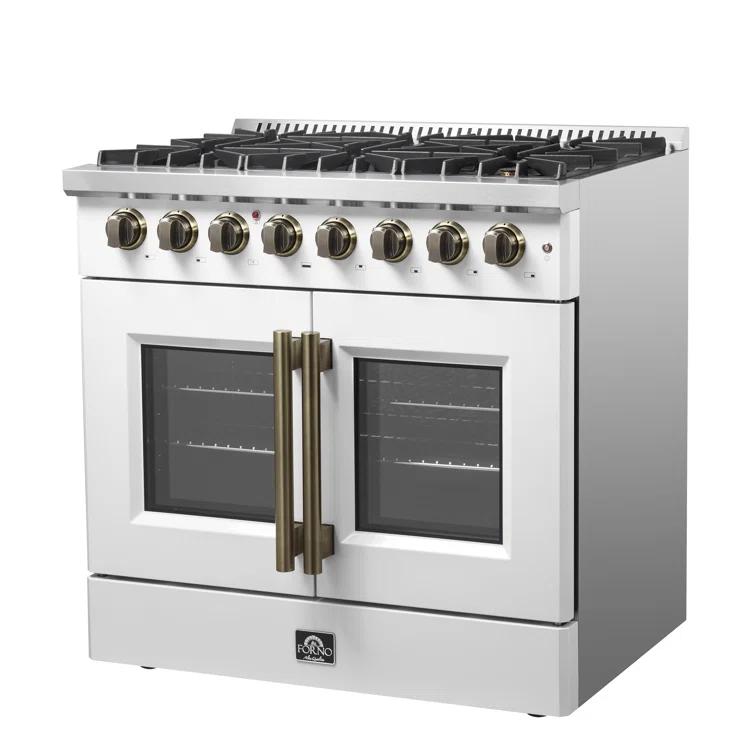 Galiano 36" French Door Dual Fuel Range, Black or White & Antique Brass, 5.36 cu.ft. True Convection Oven