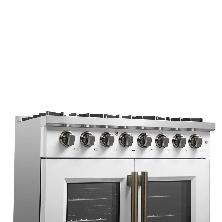Galiano 36" French Door Dual Fuel Range, Black or White & Antique Brass, 5.36 cu.ft. True Convection Oven
