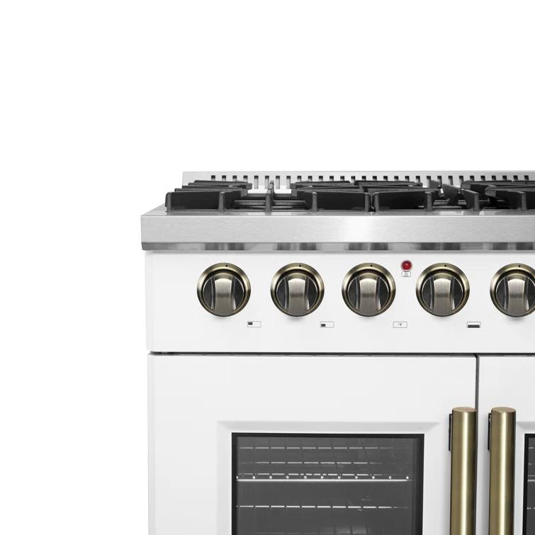 Galiano 36" French Door Dual Fuel Range, Black or White & Antique Brass, 5.36 cu.ft. True Convection Oven