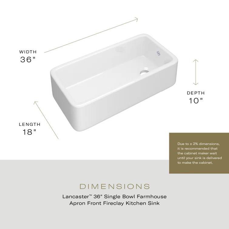 Lancaster 36" Single Bowl Farmhouse Apron Front Fireclay Kitchen Sink
