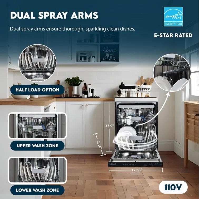 Equator 24 in Dishwasher Top Control 3 Rack 15 place 3.4g QUIET 51 dB 110V EStar