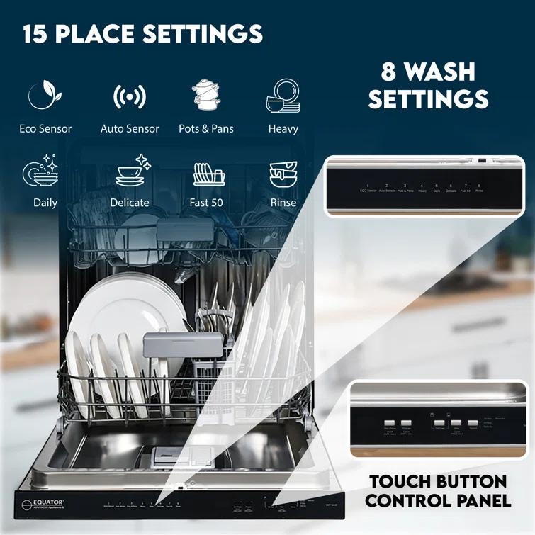 Equator 24 in Dishwasher Top Control 3 Rack 15 place 3.4g QUIET 51 dB 110V EStar