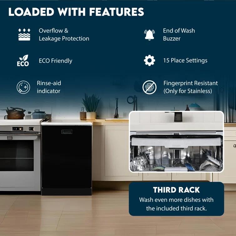 Equator 24 in Dishwasher Top Control 3 Rack 15 place 3.4g QUIET 51 dB 110V EStar