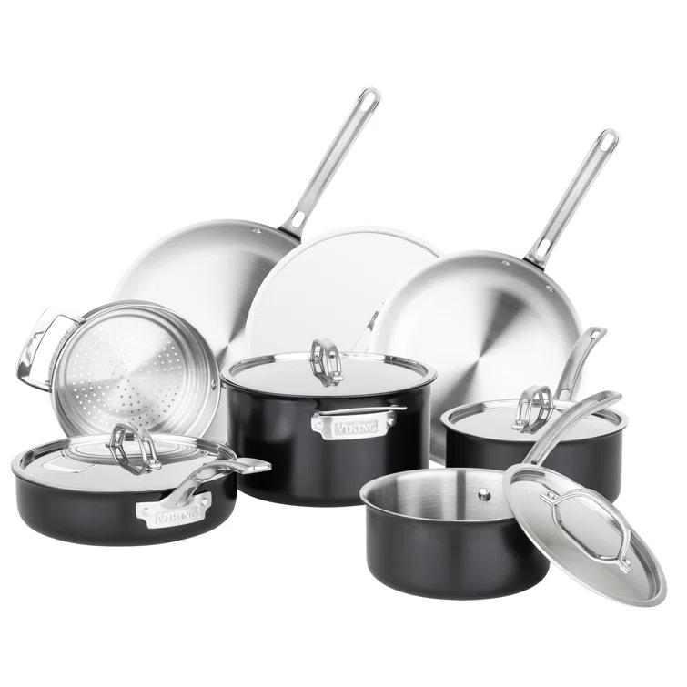 Viking Viking 12pc Cast Black 3-Ply Stainess Steel Cookware Set with Metal Lids