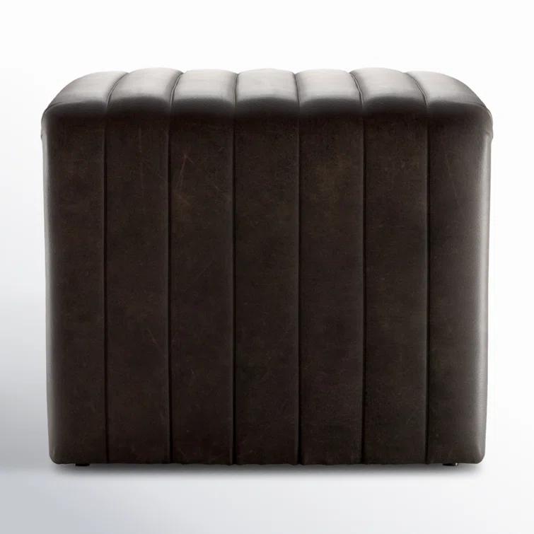 Deacon Wolf Brown Genuine Leather Tufted Footstool