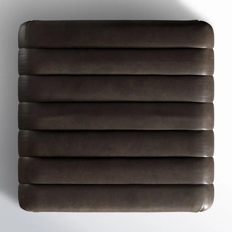 Deacon Wolf Brown Genuine Leather Tufted Footstool