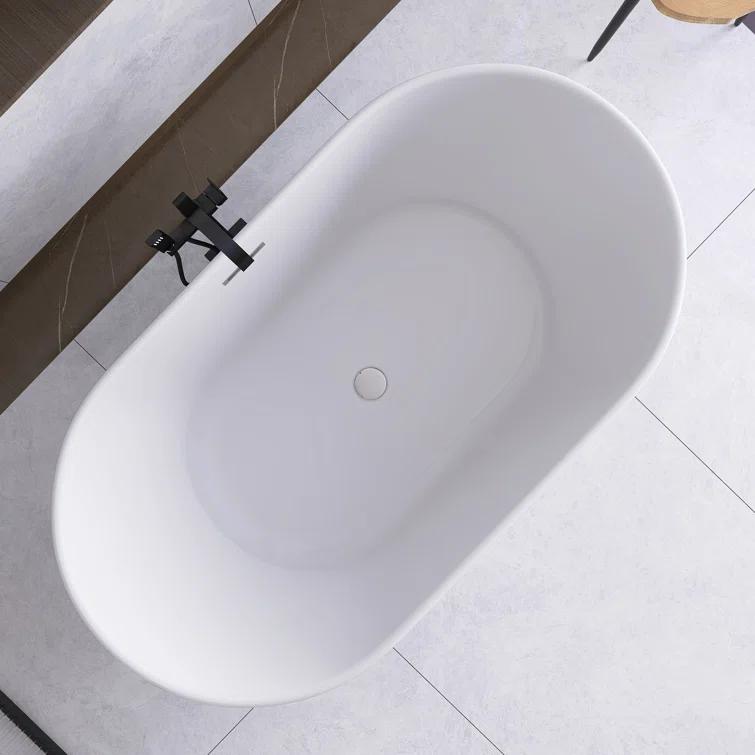 JimsMaison 59'' Acrylic Freestanding Soaking Bathtub In Glossy White JMUBBT21-59GW