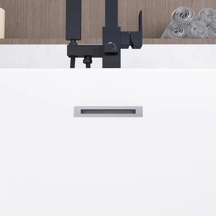 JimsMaison 59'' Acrylic Freestanding Soaking Bathtub In Glossy White JMUBBT21-59GW