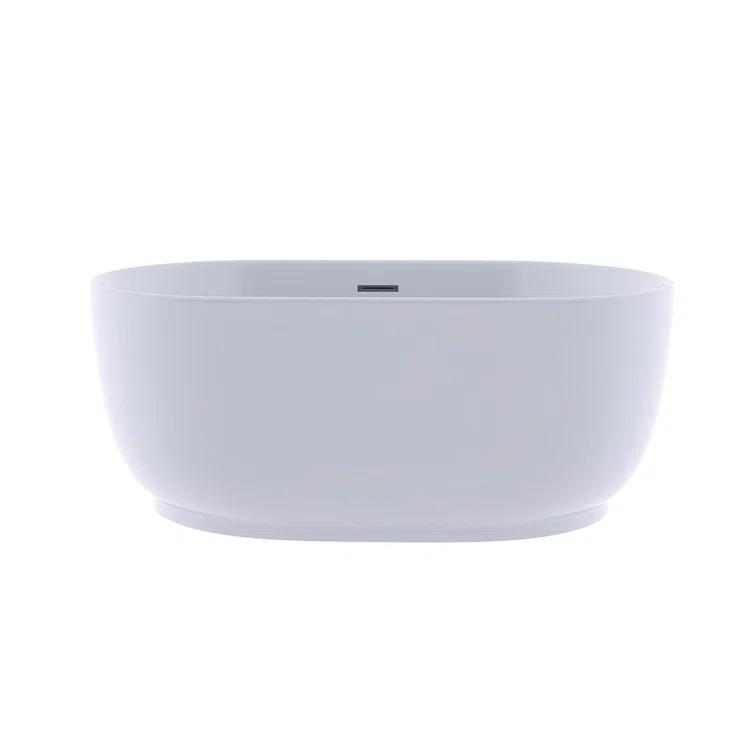 JimsMaison 59'' Acrylic Freestanding Soaking Bathtub In Glossy White JMUBBT21-59GW