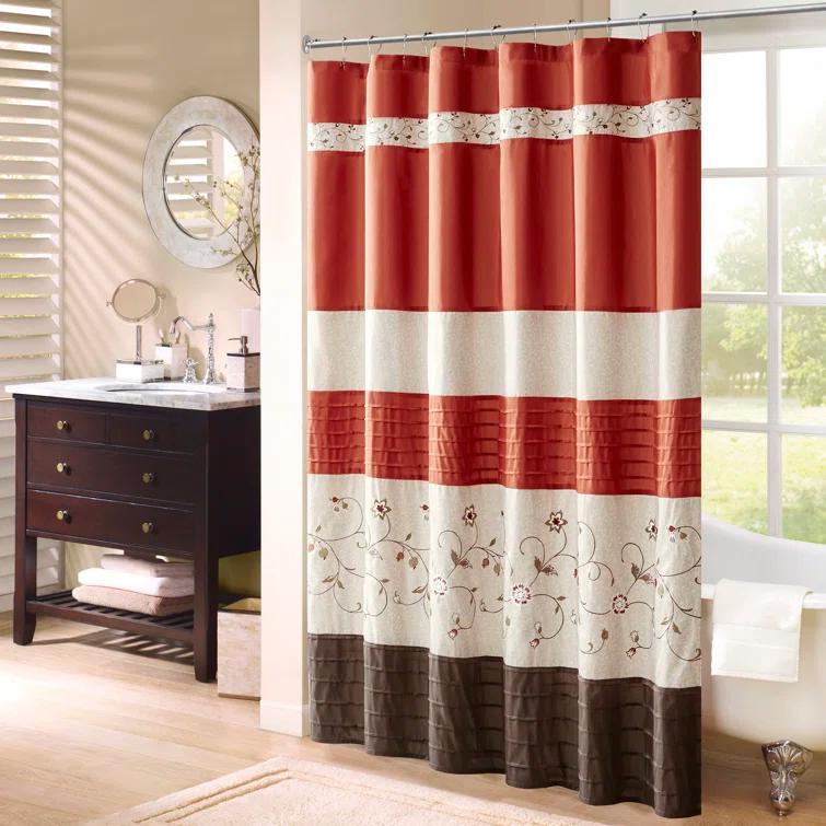 Madison Park Serene Faux Silk Embroidered Floral Shower Curtain