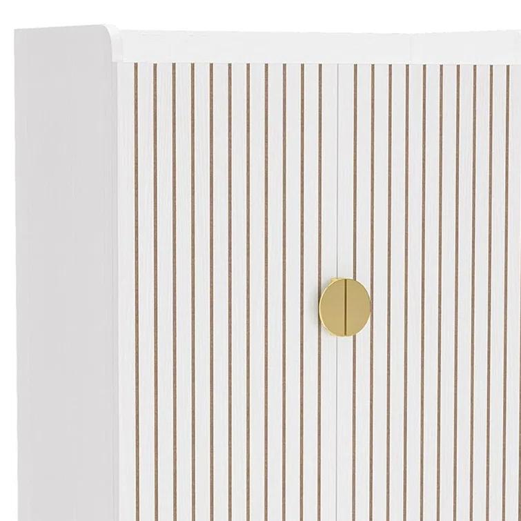 Shoe Cabinet, 2 Doors, 6 Tier Shelves, Gold Metal, White 43 Inch