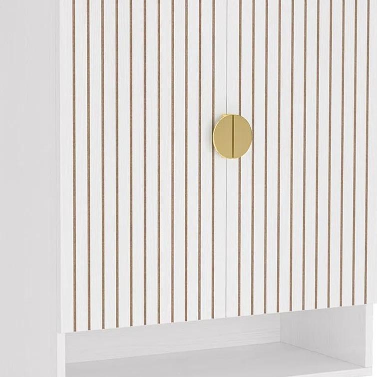 Shoe Cabinet, 2 Doors, 6 Tier Shelves, Gold Metal, White 43 Inch