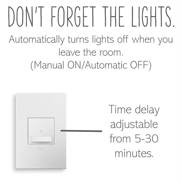 Adorne® Sensa 15 Amp Single Pole and 3-Way Vacancy Sensor Light Switch with Microban