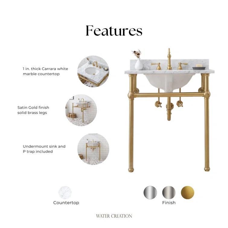 Copeland 30'' Single Bathroom Vanity with Carrara Marble Top with Mirror