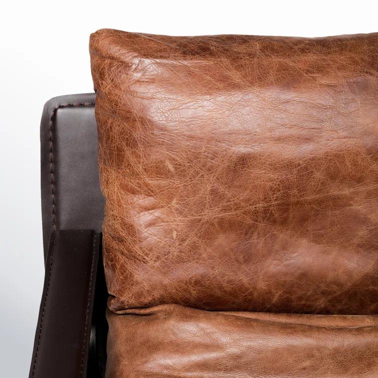 Cappuccino Genuine Leather Accent Chair with Metal Frame