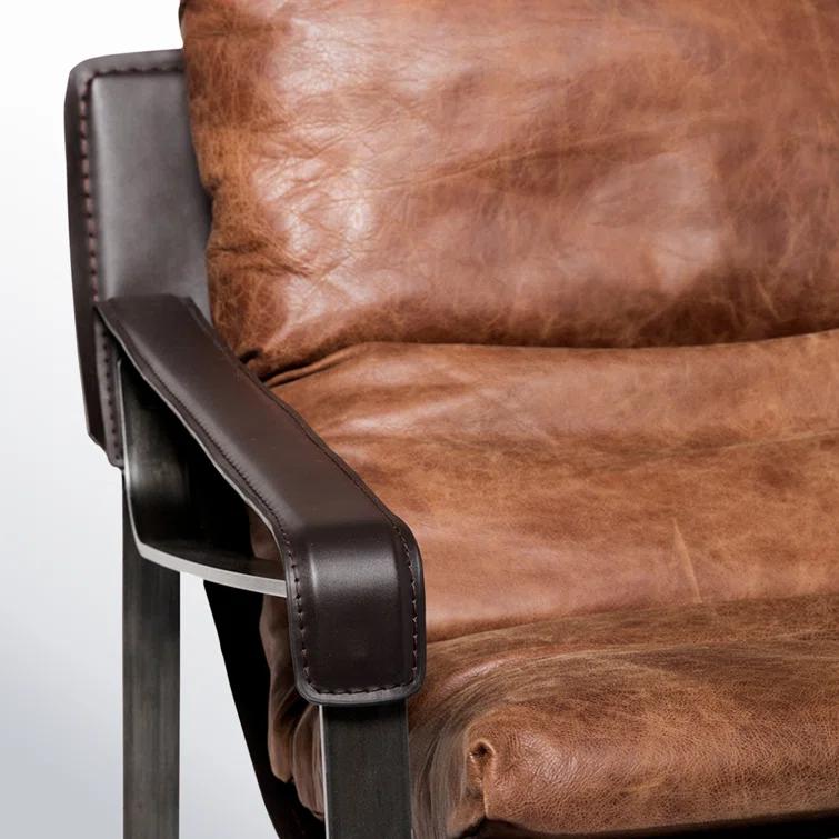 Cappuccino Genuine Leather Accent Chair with Metal Frame