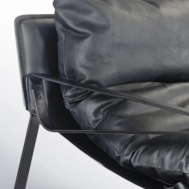 Contemporary Black Leather Metal Accent Chair
