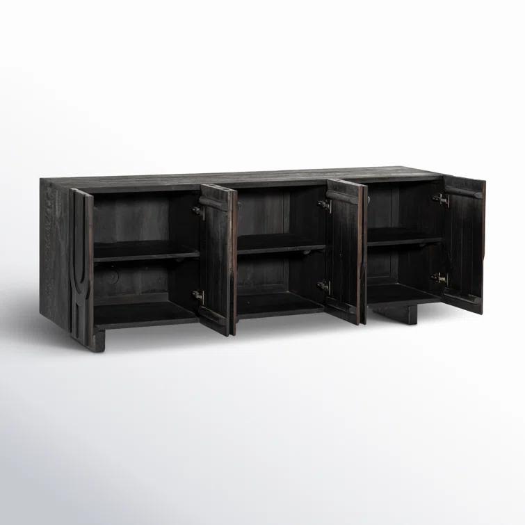 Dark Totem Black Reclaimed Wood Media Console with Cabinet