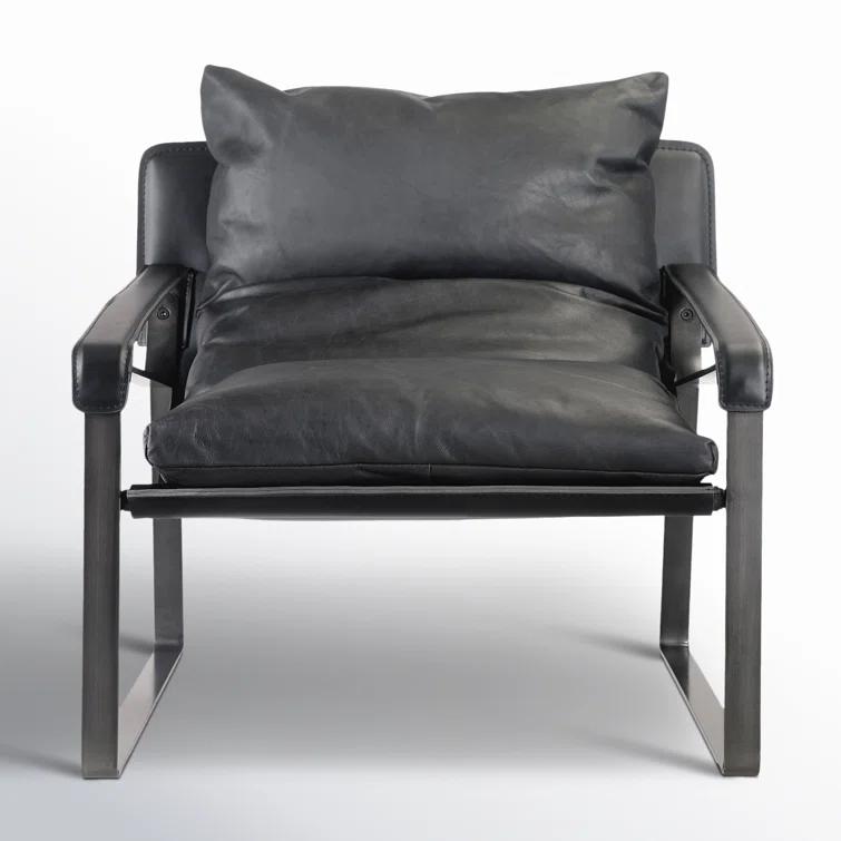 Contemporary Black Leather Metal Accent Chair
